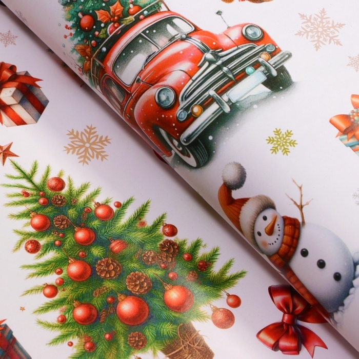 Новый год. Бумага упаковочная новогодняя  Новый год. Бумага упаковочная новогодняя "Снеговик в шапке", глянец, 1 лист, 80 г/м2 , 70 х 100 см