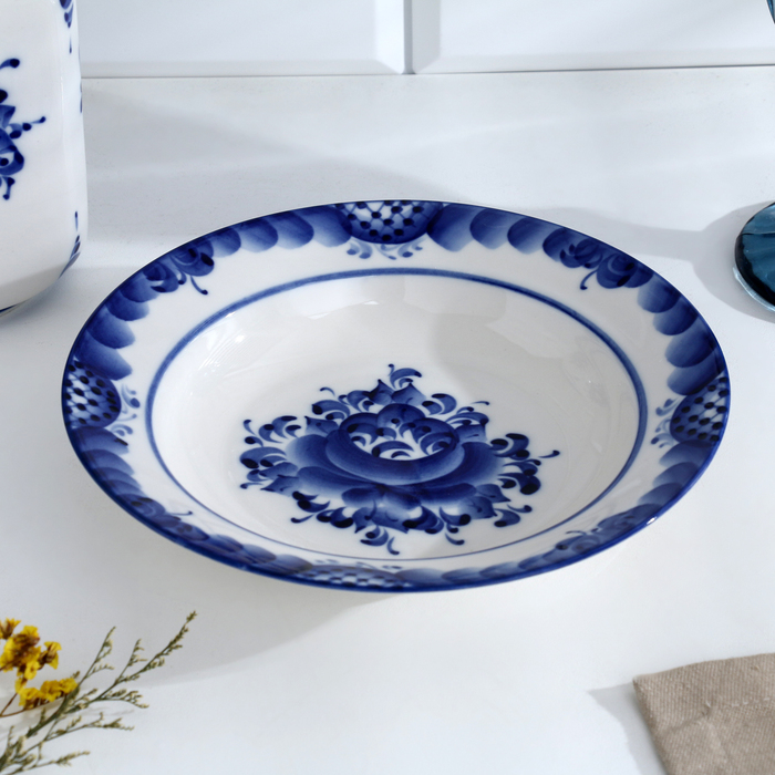 Тарелка «Цветы», глубокая, D=20 см, H=4 см, гжель Тарелка «Цветы», глубокая, D=20 см, H=4 см, гжель