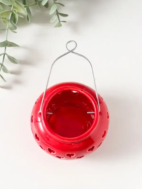 Подсвечник керамика 1 свеча "Фонарик с сердцами" красный 8х8х6,7 см