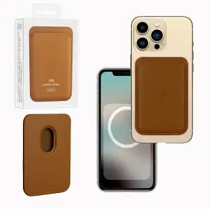 Чехол Leather Wallet Golden Brown iPh 12 - 15 Pro Max (Анимация NFC Clear) с лого