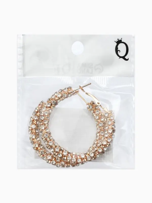 Серьги-кольца со стразами &laquo;Россыпь&raquo;, d=4.5 см, белые в золоте