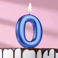 Свеча для торта «Европейская ГИГАНТ», цифра 0, 7 см, синий металлик