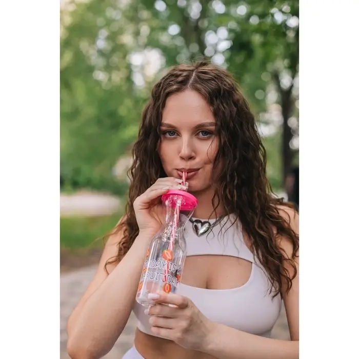 Бутылка для воды &laquo;Цитрусовый бум&raquo;, 450 мл, с трубочкой, МИКС