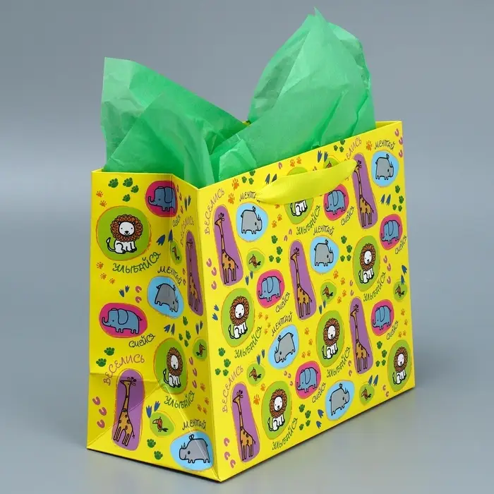 Пакет подарочный ламинированный с тишью, упаковка, «Улыбайся», MS 23 х 18 х 10 см