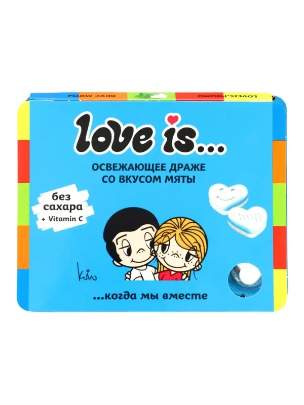 Освежающие конфеты Love is...в форме сердца со вкусом мяты, в блистере и обечайке, 10.8 г