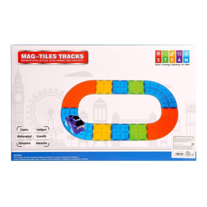 Конструктор магнитный «Магический трек», машинка ездит от батареек, 19 деталей Конструктор магнитный «Магический трек», машинка ездит от батареек, 19 деталей