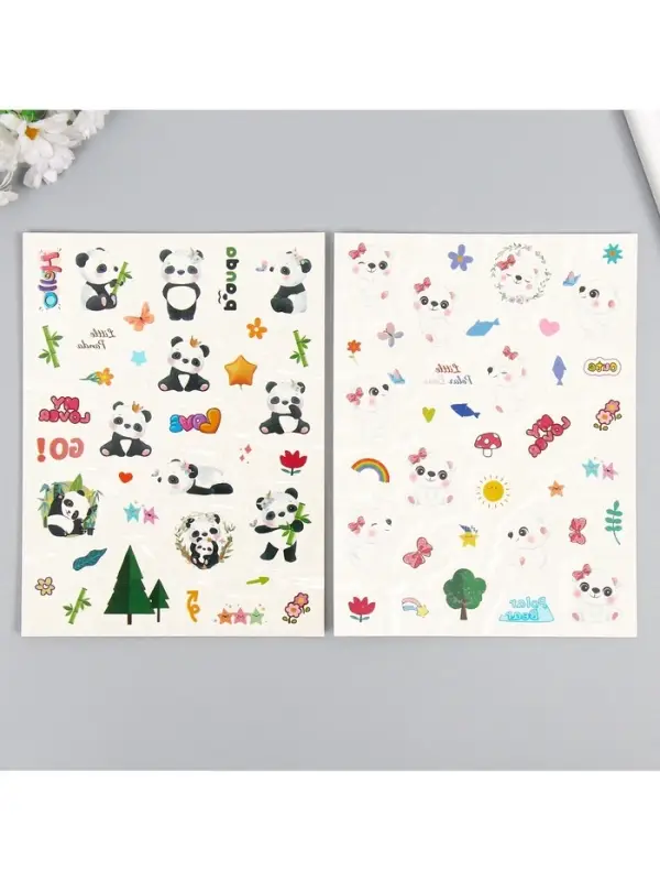 Переводные тату на тело цветные «Белые мишки. Панды», 24×14.5 см, МИКС