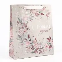 Пакет подарочный новогодний крафтовый &laquo;Счастье&raquo;, M 26&times;30&times;9 см