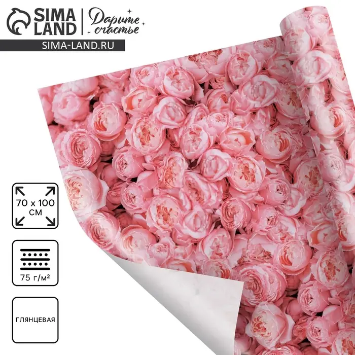 Бумага упаковочная глянцевая «Пионы», 70 х 100 см