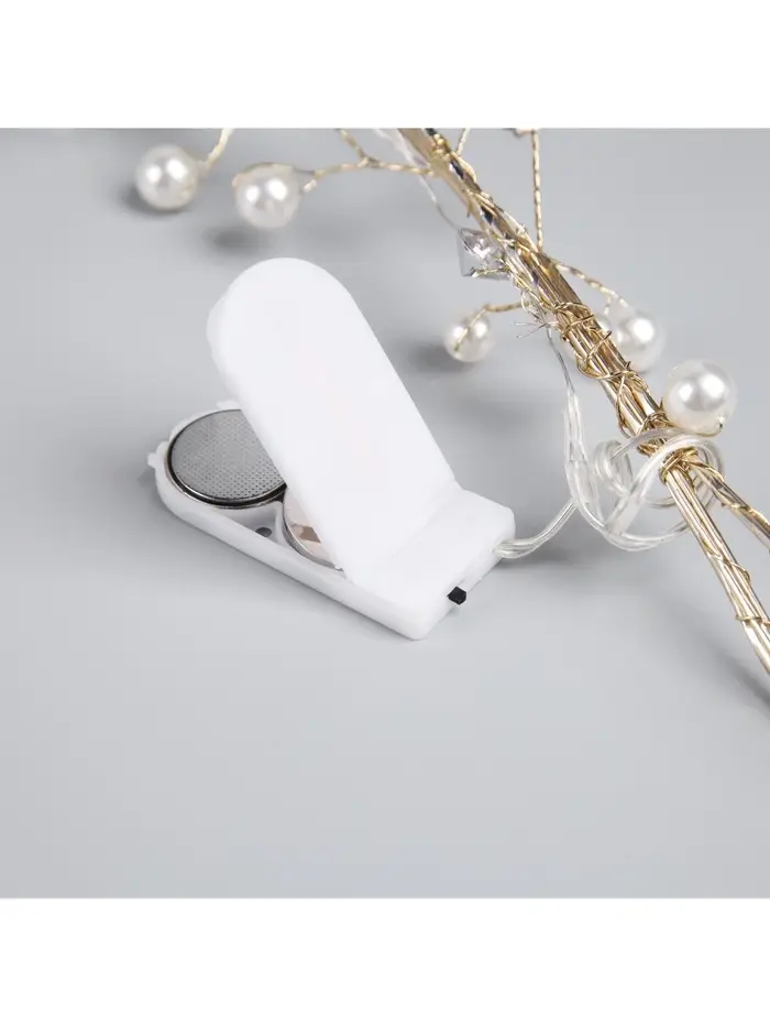 Гирлянда &laquo;Мишура&raquo; 1.2 м, роса с насадками &laquo;Бусины&raquo;, IP20, серебристая нить, 20 LED, от батареек CR2032&times;2, свечение тёплое белое