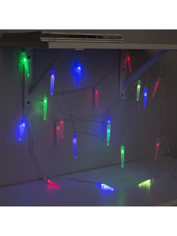 Гирлянда &laquo;Нить&raquo; 5 м с насадками &laquo;Сосульки граненые&raquo;, IP20, прозрачная нить, 20 LED, свечение мульти (RG/RB), мигание, 220 В