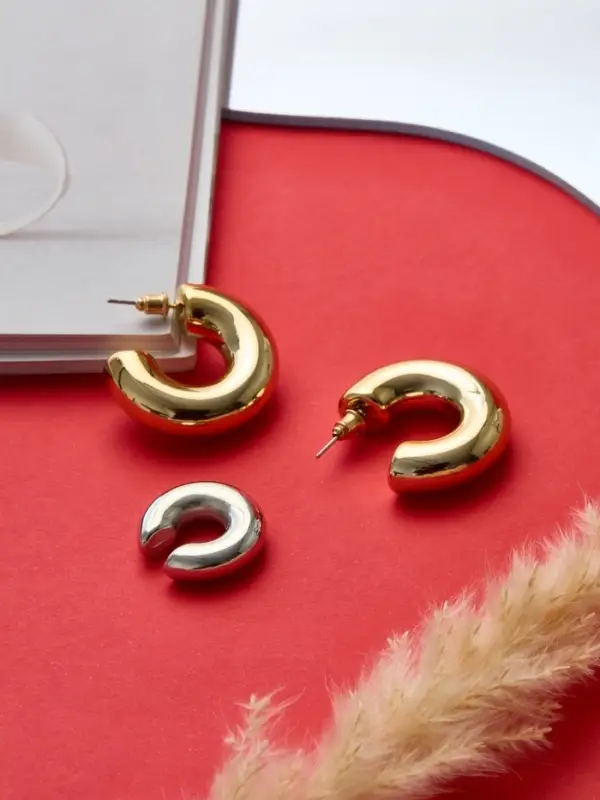 Серьги кольца и каффы QF &laquo;Бублик&raquo;, набор, цвет серебро, золото