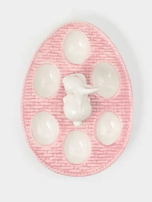 Подставка для яиц Доляна &laquo;Зайка&raquo;, 25&times;18&times;9 см, доломит, розовая