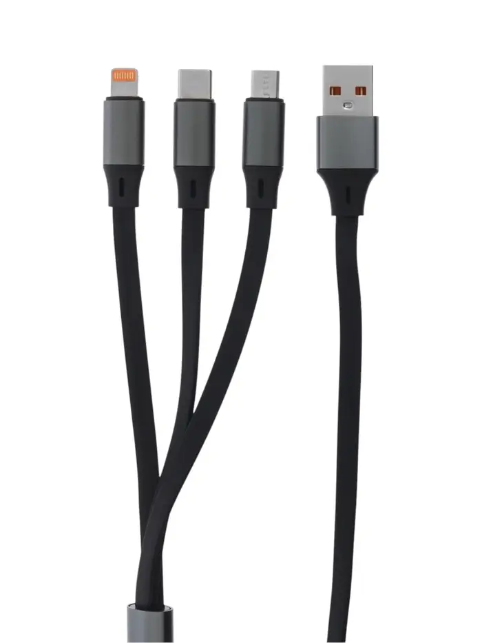 Кабель Type-C-Type-C, 2 А, Type-C-microUSB, lighting, с подставкой, 3 А, 1 м, чёрный