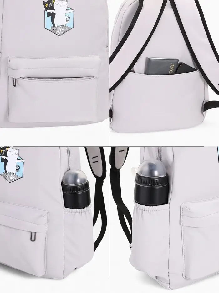 Рюкзак школьный на молнии, с карманами, с принтом, размер 30&times;12&times;43 см, серый