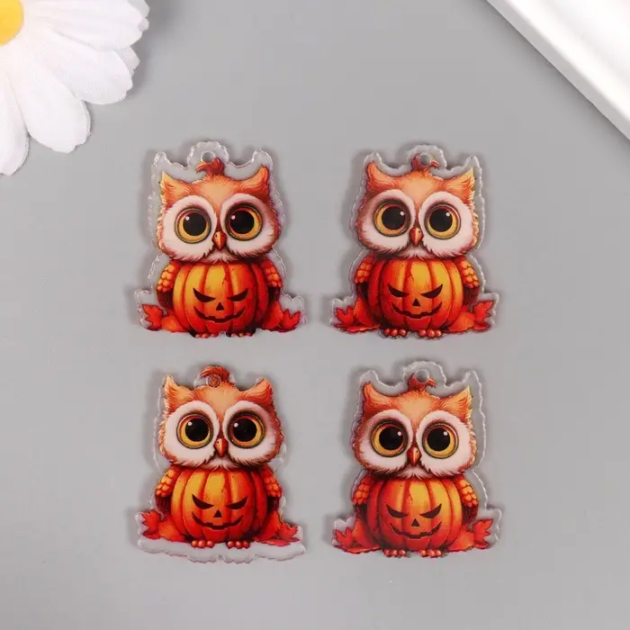 Декор для творчества акрил Декор для творчества акрил "Совёнок с тыквой" 3,4х2,9х0,2 см