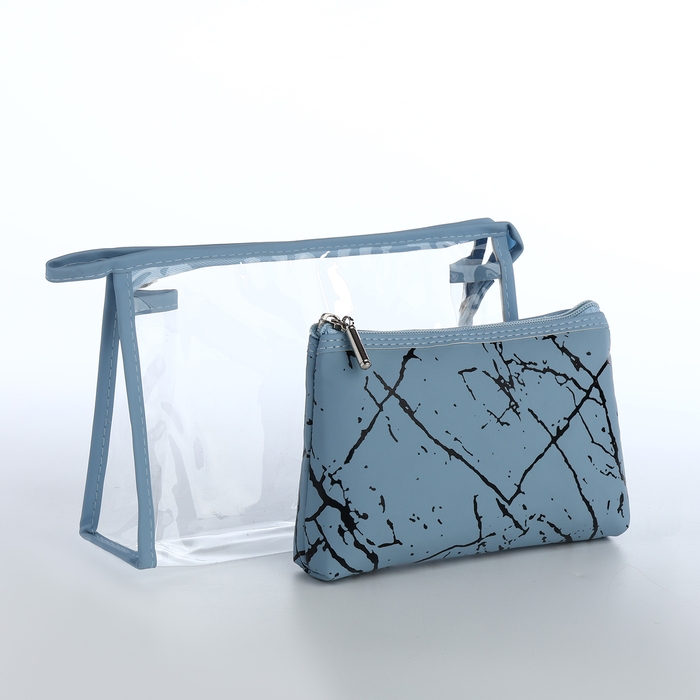 Набор косметичек 2 в 1 на молнии, цвет голубой Набор косметичек 2 в 1 на молнии, цвет голубой