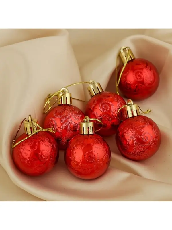 Ёлочные игрушки &laquo;Морозная зима&raquo;, шары новогодние, d=4 см, набор 6 шт., красный