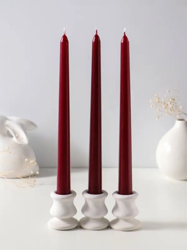 Набор свечей античных 25 см, 3 шт., 58 г, 7 ч, бордовый
