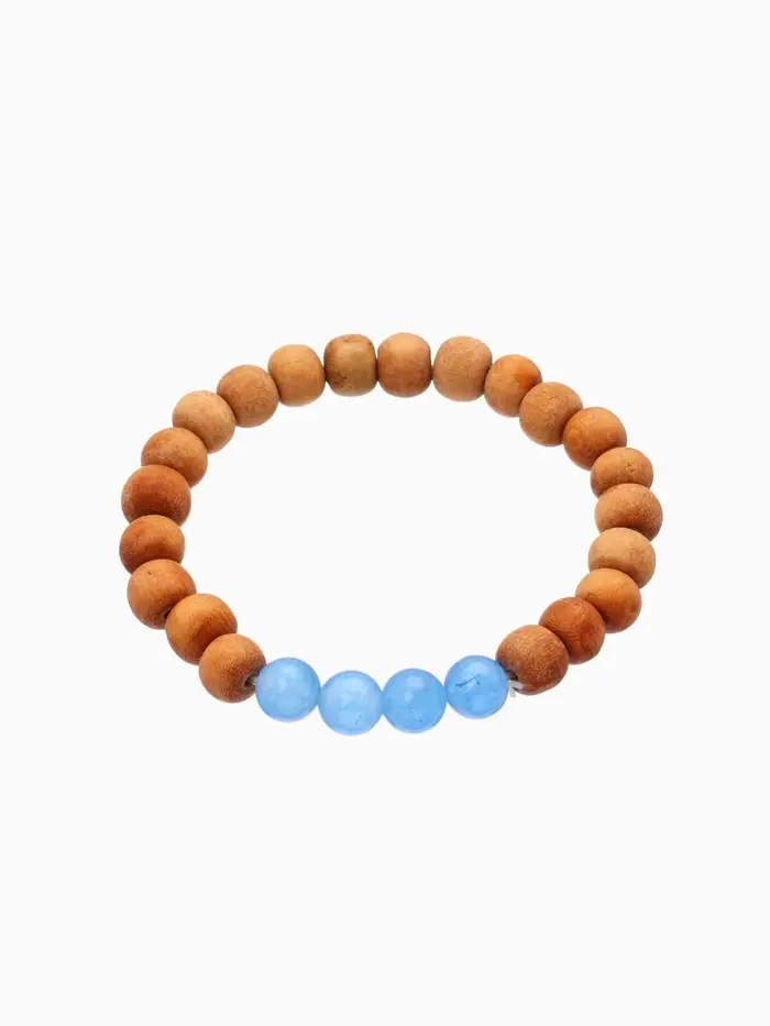 Браслет из сандалового дерева с агатом, длина 18 см, цв. синий