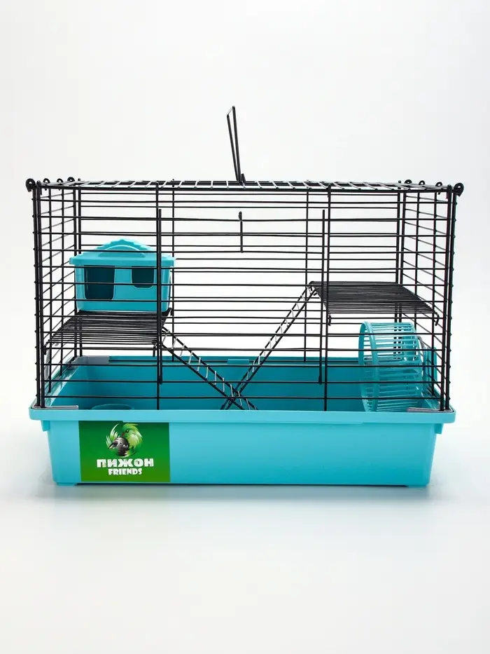 Клетка для грызунов &laquo;Пижон&raquo;, 38&times;27&times;27 см, складная, домик, миска, колесо, бирюзовая