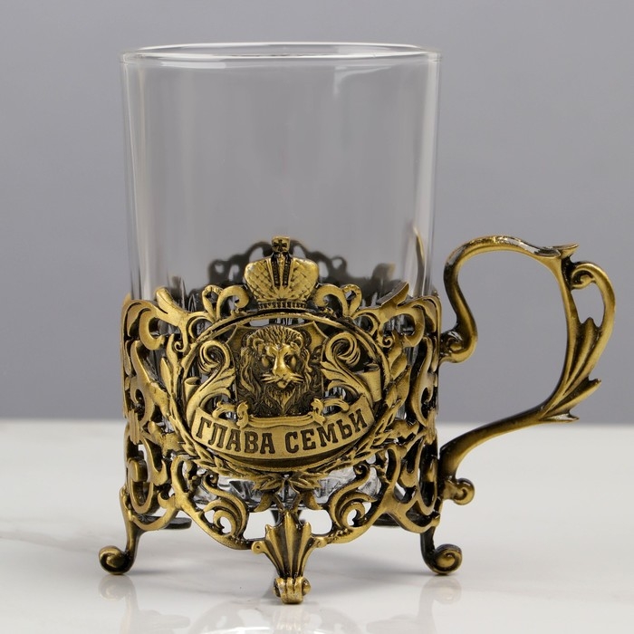 Подстаканник со стаканом  Подстаканник со стаканом "Глава семьи", 12,5 х 12,5 х 13 см