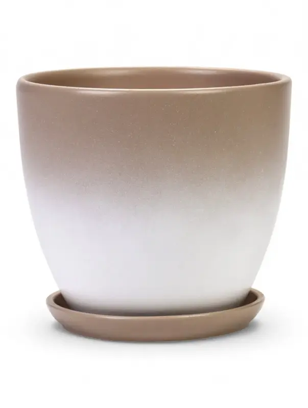 Горшок цветочный с поддоном 5 л, d122/h19,5 см капучино керамика, Горшок цветочный с поддоном 5 л, d122/h19,5 см капучино керамика, "Туман" (М)