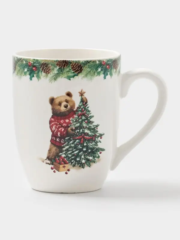 Кружка Доляна «Новогодние животные», 300 мл, фарфор, белая Кружка Доляна «Новогодние животные», 300 мл, фарфор, белая