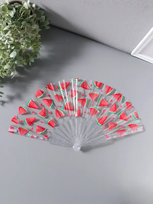 Веер складной пластик &laquo;Кусочки арбуза&raquo;, блеск, 23 см
