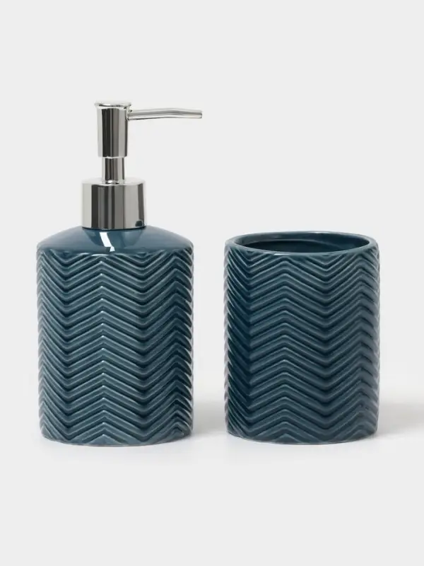 Аксессуары для ванной &laquo;Минимал&raquo;, 2 предмета: дозатор для мыла 350 мл, стакан 350 мл, синие