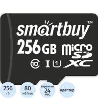 Карта памяти SmartBuy microSDXC 256Gb UHS-I Cl10 +ад, SB256GBSDCL10-01
