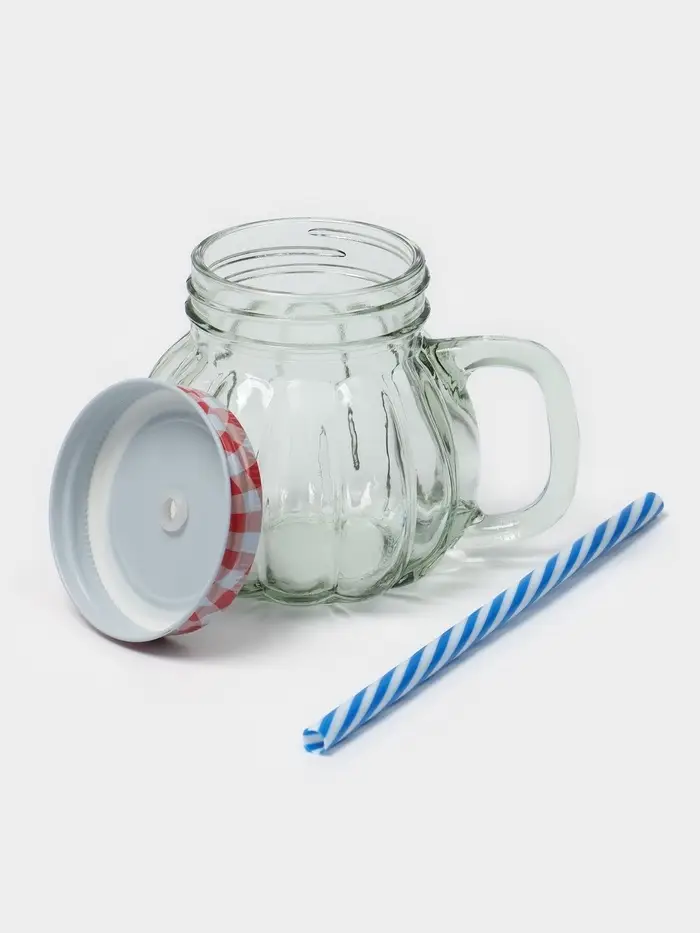 Кружка Доляна &laquo;Тыковка&raquo;, 400 мл, 12.5&times;10 см, стекло, с крышкой и трубочкой, МИКС