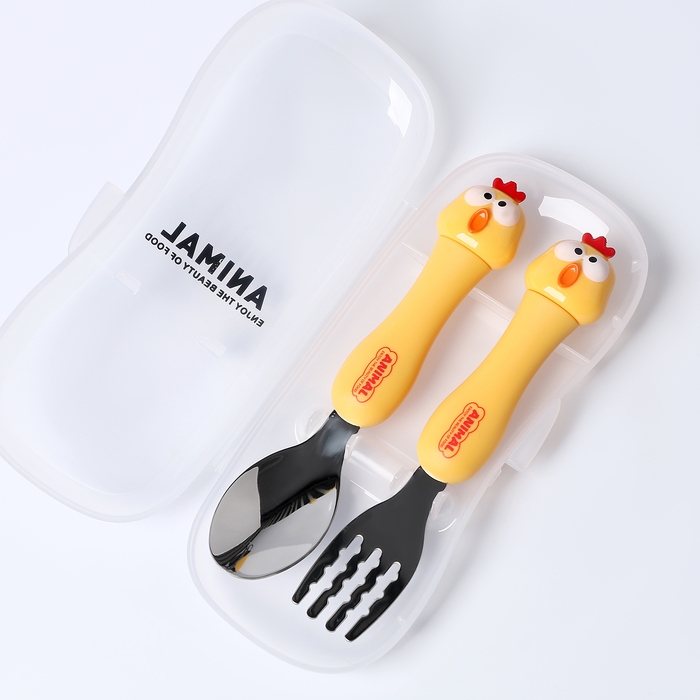 Набор детских столовых приборов в футляре «Курочки», вилка, ложка Набор детских столовых приборов в футляре «Курочки», вилка, ложка