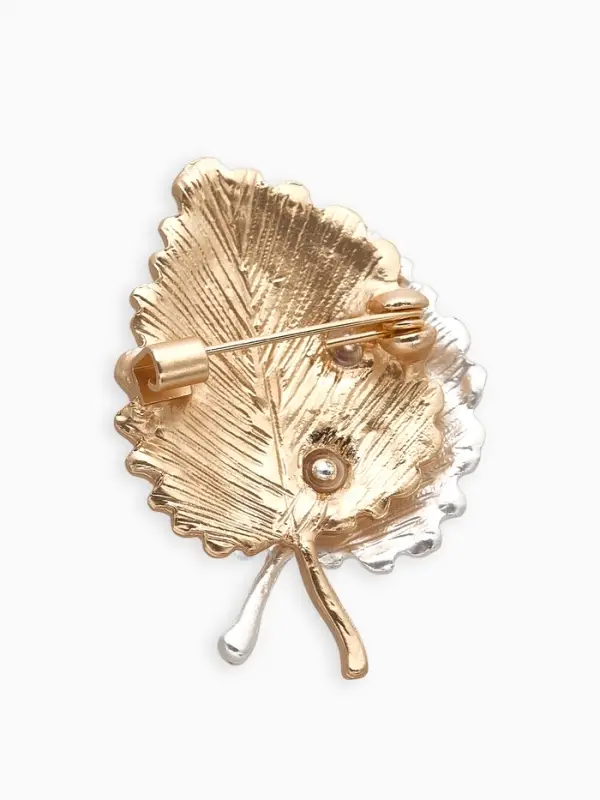Брошь &laquo;Листья&raquo;, цвет серебристо-золотой матовый