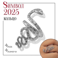 Новый год! Символ года 2025! Кольцо металл «Змея» извилистая, цвет серебро, размер 18