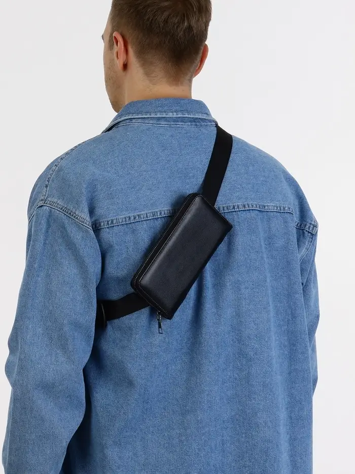 Сумка мужская через плечо TEXTURA, портмоне - клатч, на молнии, чёрная