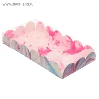 Коробка для печенья, кондитерская упаковка с пластиковой крышкой, «Пионы», 10.5 х 21 х 3 см