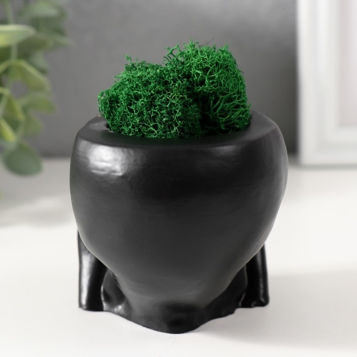 Кашпо бетонное  Кашпо бетонное "Череп Прятки" со мхом 7х10 см черный (мох зеленый стабилизированный)