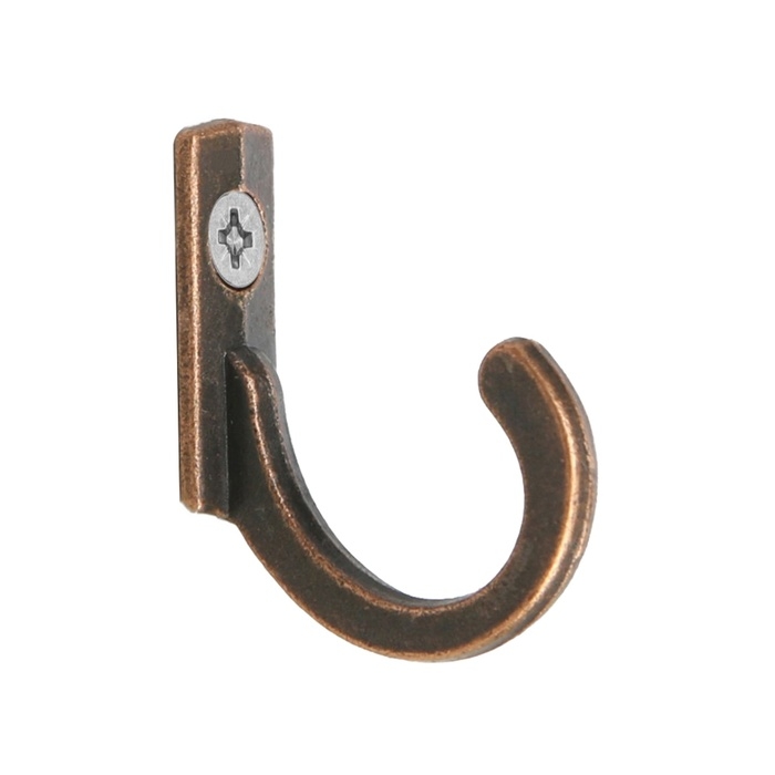 Крючок мебельный ТУНДРА TKO015, однорожковый, медь, 5 шт