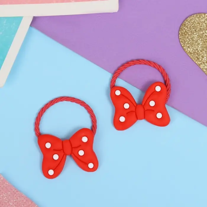 Резинка для волос Резинка для волос "Крошка" (набор 2 шт) бантик горошек, красный