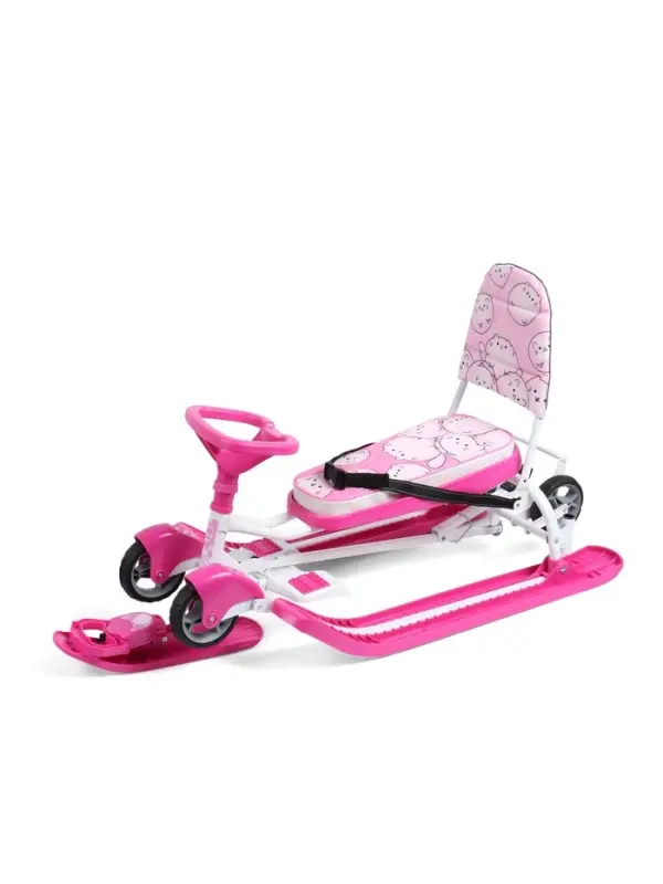 Снегокат &laquo;Котики&raquo;, с родительской ручкой, со спинкой, розовый, ТС6-СЛ/К Snow Cat