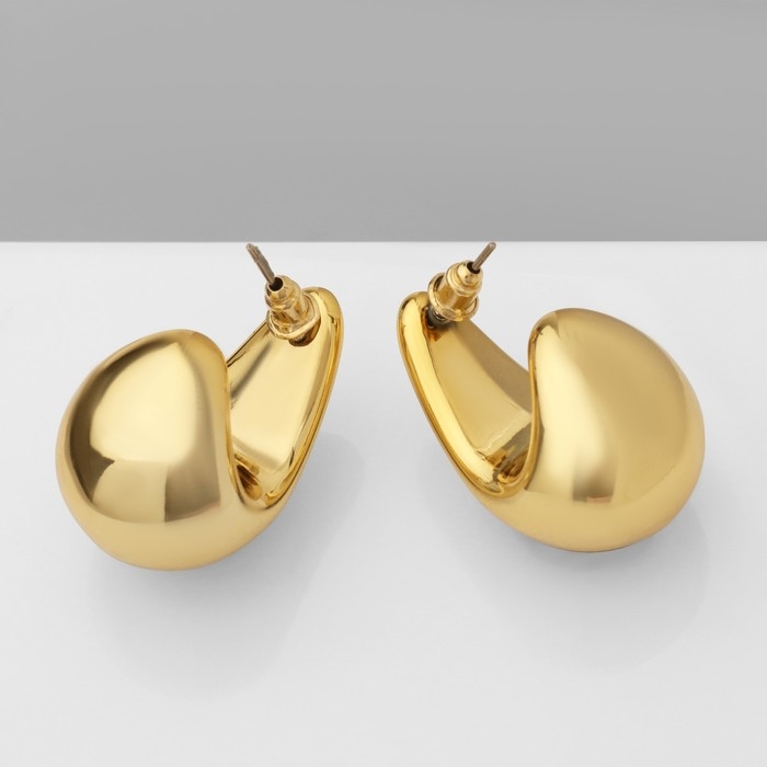 Серьги пластик «Капля» изогнутая, цвет золото