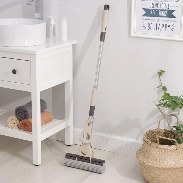 Швабра для мытья пола PVA с двойным роликовым отжимом Доляна, стальной телескоп черенок 28×6×106(130) см