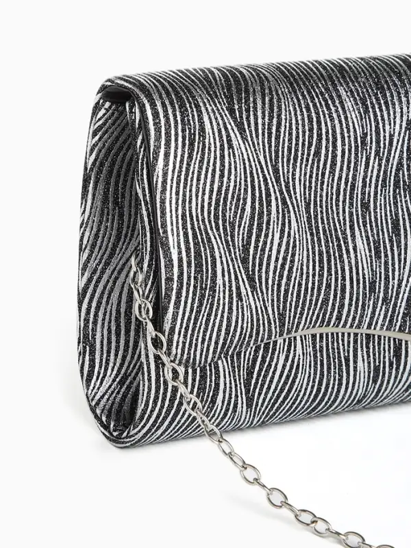 Сумка-клатч женская вечерняя на магните, на длинной цепочке, чёрная/белая