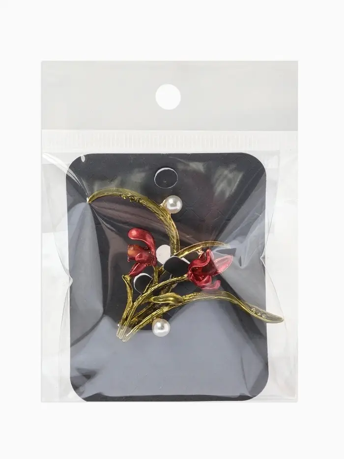 Брошь &laquo;Цветы&raquo; ирисы, жемчуг, цвет красно-зелёный