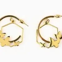 Серьги кольца с подвесом бабочками &laquo;Самой особенной&raquo;, 3 см