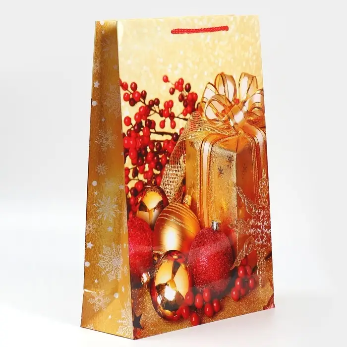 Пакет подарочный новогодний ламинированный «Поздравляю», L 28 х 38 х 9 см