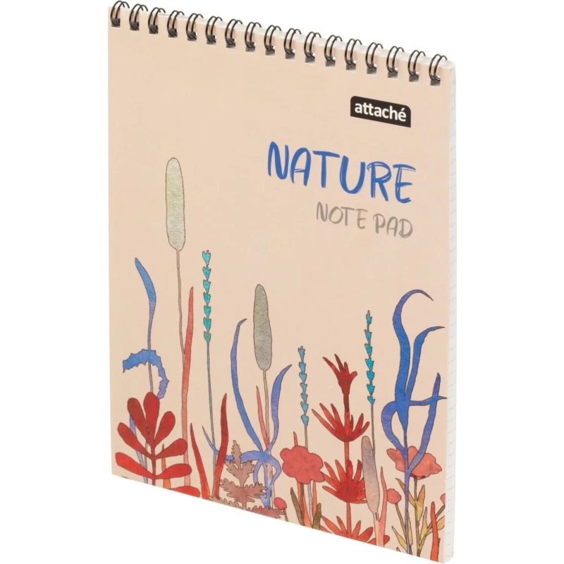 Блокнот А5 60л Attache Nature Beige flowers клет,65г,100%,греб,карт,ВД-лак