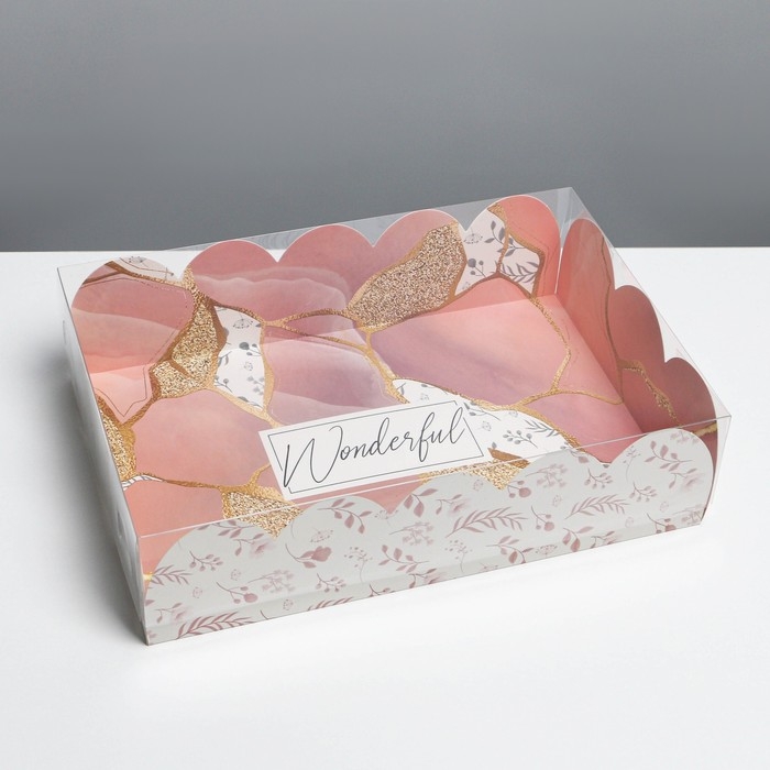 Коробка для печенья, кондитерская упаковка с PVC крышкой, «Камень», 20 х 30 х 8 см Коробка для печенья, кондитерская упаковка с PVC крышкой, «Камень», 20 х 30 х 8 см