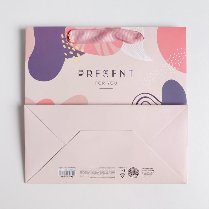 Пакет подарочный ламинированный квадратный, упаковка, Present for you, 22 х 22 х 11 см